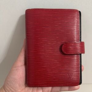 Louis Vuitton Epi Agenda Passport Holder Red Wallet Black Inside